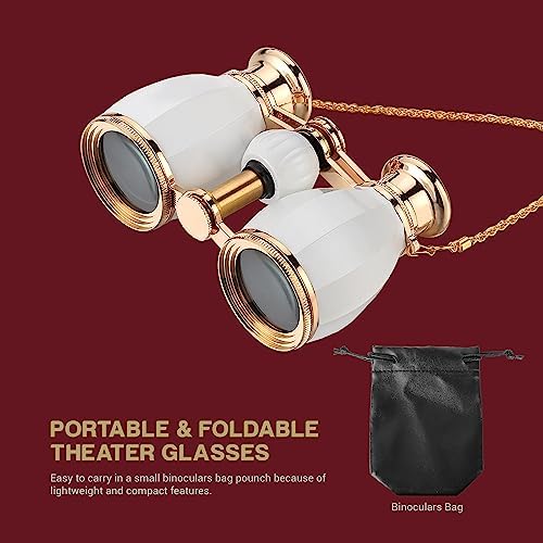 ESSLNB premium white pearl lacquer finish opera glasses viewed from the eyepieces
