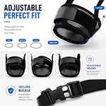 FDEETY imported dog mouth cover showing the fully extended adjustable strap mechanism for custom sizing.