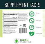 Supplement facts label for Clean Machine food sourced BCAAs.