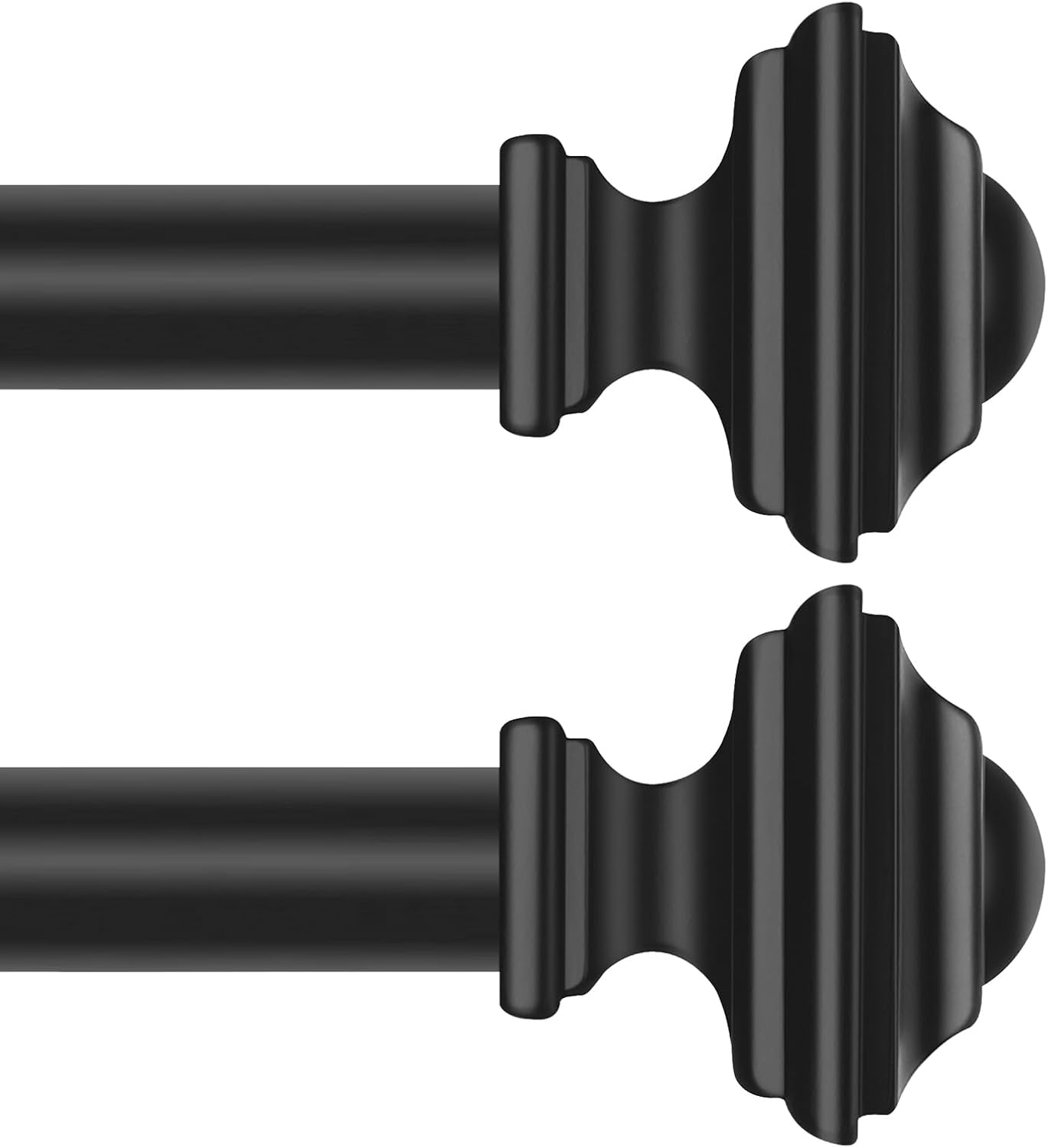 JRZOO black curtain rods front view with square finials