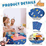 Gilprop dark blue rectangle tablecloth with cartoon dog paw prints spread out fully