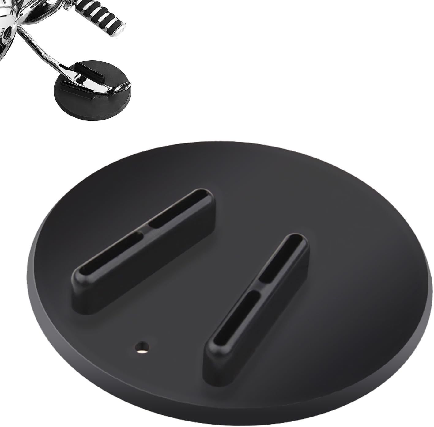 SUNPIE universal motorcycle kickstand pad front view showcasing the black anti slip surface groove design