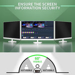 DEJIMAX widescreen privacy guard showing the double-sided adhesive and slide-mount tab installation options