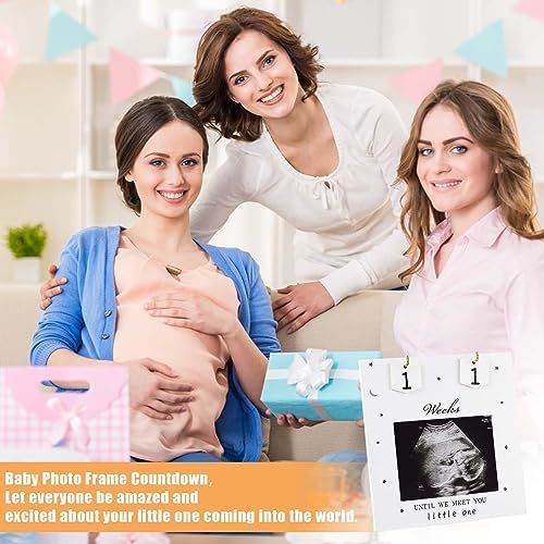 NQEUEPN first time mom gift ultrasound photo frame showcasing close up details of the white wood finish