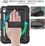 SEYMAC stock rugged tablet cover back view displaying the three hundred and sixty degree rotating hand strap and kickstand