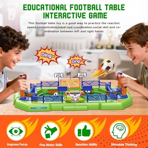 COUOMOXA portable tabletop football game top angle highlighting goal area and ball shooters