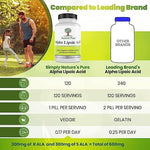 Supplement facts label on Simply Natures Pure Alpha Lipoic Acid bottle