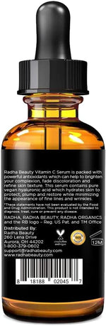 Radha Beauty Natural Vitamin C Serum 2oz, Vitamin C, Vitamin E, Hyaluronic Acid and Aloe, Facial Serum for Anti-Aging Wrinkles, Dark Spots, Fine Lines - Image 7