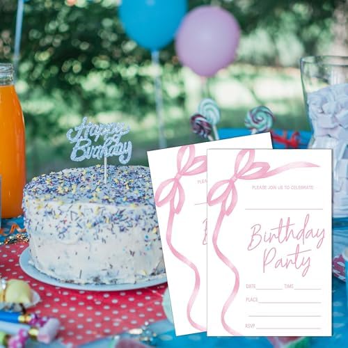 Authentic USA imported JUPXB pink bow birthday celebration decorations and favors