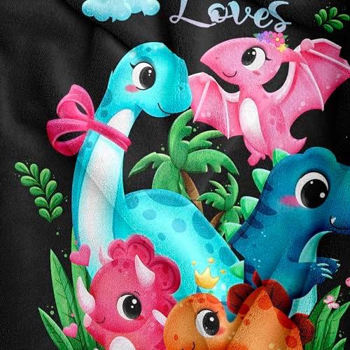 Amonee-YL kids fleece blanket spread out displaying just a girl who loves dinosaurs print