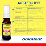 Imported DOLODENT maximum strength benzocaine oral spray packaging for orthodontic brace irritation