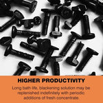 Ferrous iron parts before and after application of the uniform satin black patina coating