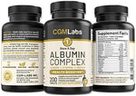 Nutritional facts and third party testing certification text on the reverse side of the CGMLABS protein container.