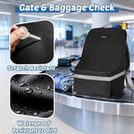 Parent carrying Guiseapue car seat backpack in an airport setting