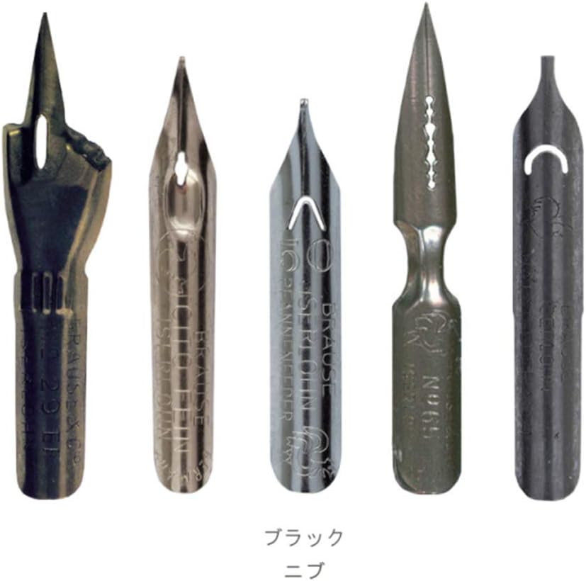 Wooden pen holder and steel writing nibs included in the Herbin gift box.