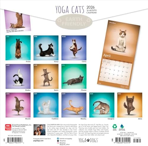 Yoga Cats OFFICIAL | 2026 12 x 24 Inch (Hanging) Monthly Square Wall Calendar | Plastic-Free | BrownTrout | Animals Humor Pets - Image 3