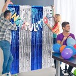 Authentic imported blue silver foil backdrop for birthday decorations