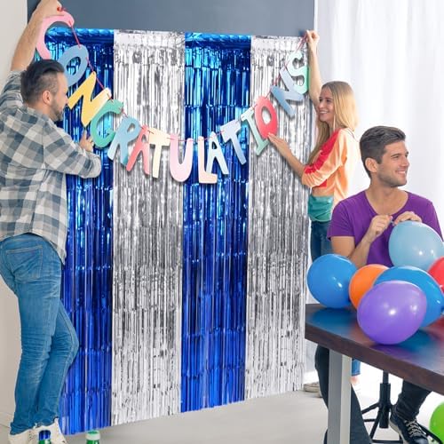Authentic imported blue silver foil backdrop for birthday decorations