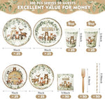 Full set of Kinovo safari party supplies including cups and gold forks
