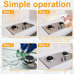 Heavy duty oil stain remover spray applied to a kitchen chimney exhaust hood