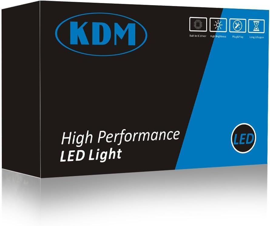 KDM D2H 6000K White LED headlight replacement bulbs two pack front view