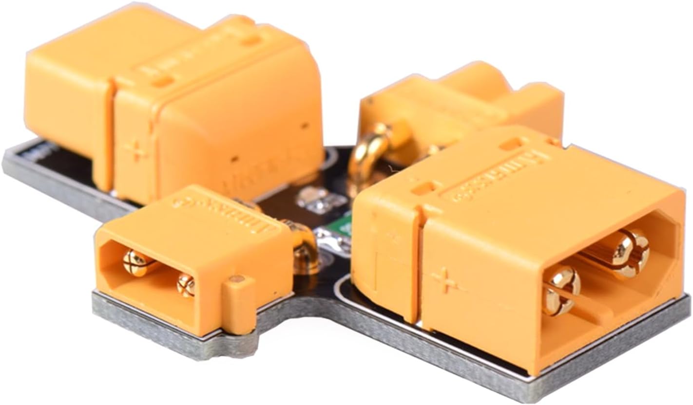 QMQJIA XT60 XT30 smoke stopper front view showing resettable fuse circuit board and integrated premium black connectors
