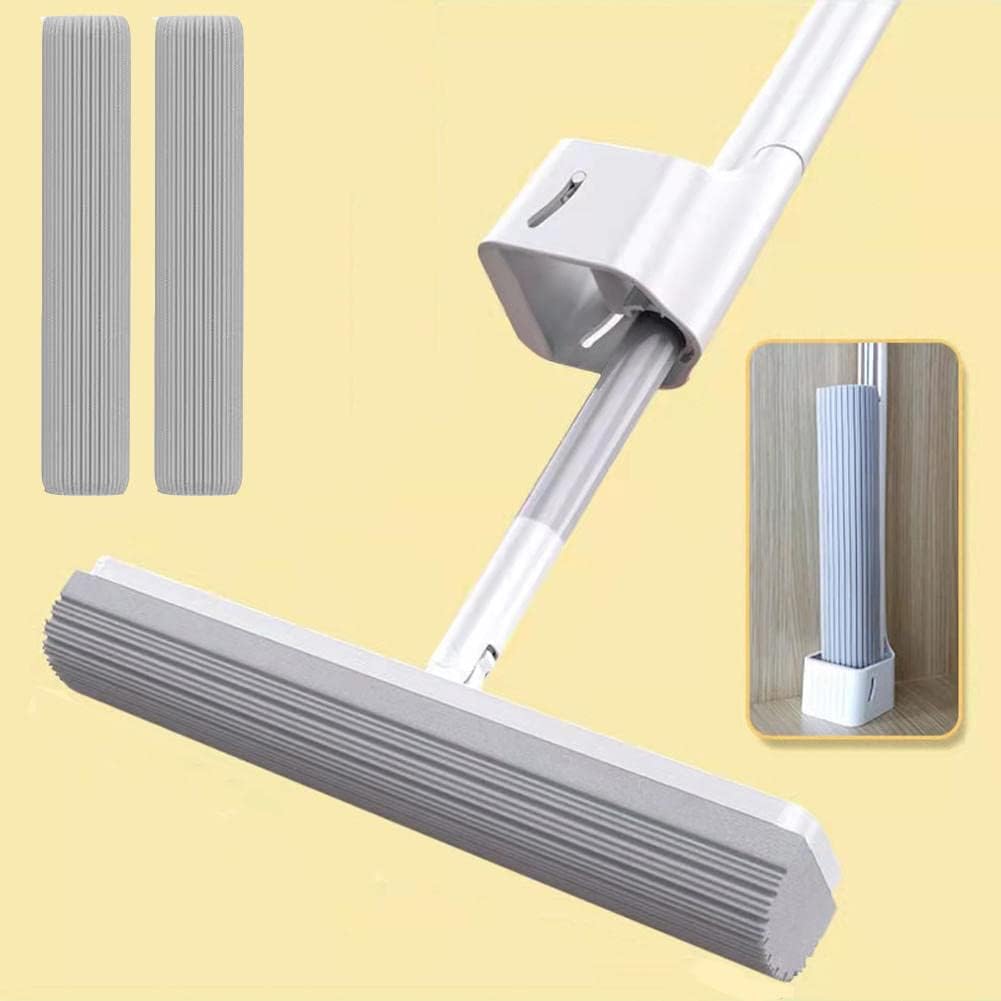 JINYISI Home PVA Sponge Mop front view showcasing the white self wringing roller head and stainless steel handle