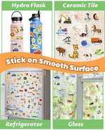Waterproof PVC kids stickers applied smoothly onto a clear window surface