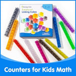 One hundred pieces of early learning sorting blocks arranged neatly by color category