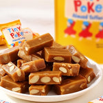 Tiny Poke Crunchy Almond Toffee Candy front view packaging showcasing imported American hard caramel sweets.