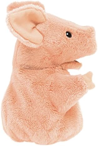 Folkmanis plush pig puppet showing the interactive movable mouth mechanism