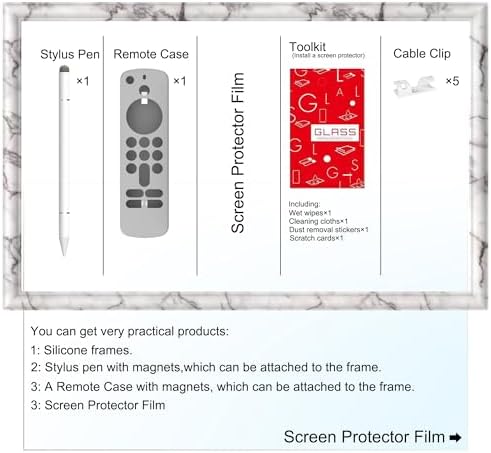 HOOKMEMO Echo Show 21 decorative frame kit including white marble cover screen protector and remote case.