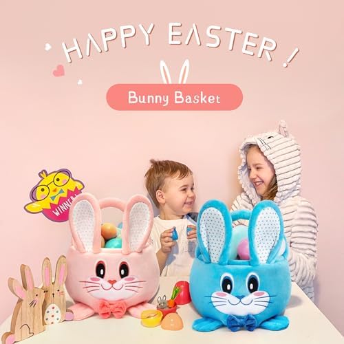 Blue plush bunny gift bag with soft furry carrying handle