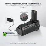 Ergonomic vertical controls showing shutter release and AF-ON buttons on NEEWER grip