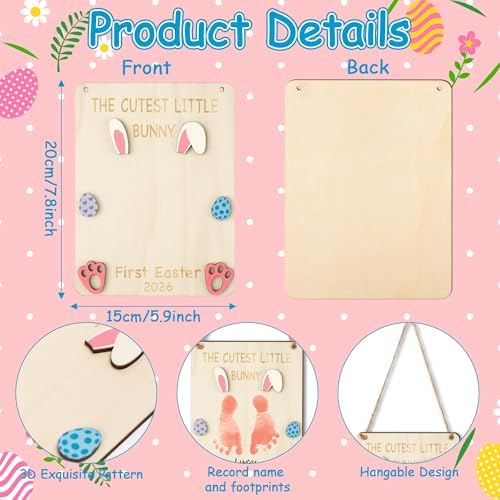 Newborn infant footprint art craft on a premium wooden milestone hanging plaque.
