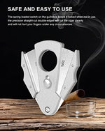 TISFA Cigar Cutter Stainless Steel Double Cut Blade with Safety Lock Cigar Guillotine, Sharp Cigar Clipper Scissors with Leather Case (Sliver) - Image 5