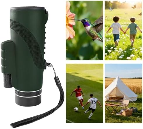 Non slip rubber armored handheld monocular being carried in an outdoor hiking setup.