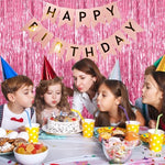 Princess pink theme birthday party photo booth backdrop with metallic streamers