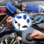 Premium blue zippered storage case housing all forty five pieces of the car care system