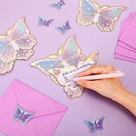 Hotop butterfly theme stationery package showing vibrant purple and pink floral printing
