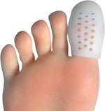 Hoogoo gel toe protectors being worn comfortably inside a pair of running shoes.