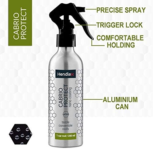 Hendlex car cabriolet soft top care product shielding canvas surface from water absorption and dust stains.