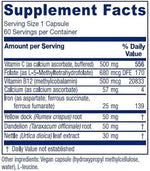 Vitanica Iron Extra supplement label details displaying the bioavailable iron blend and botanical ingredients
