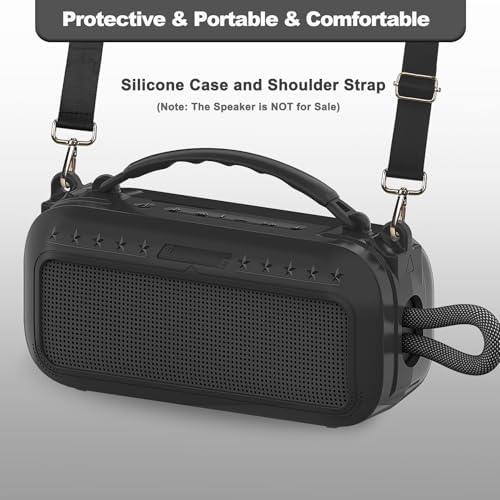 Black JCHPINE portable case displaying the attached adjustable nylon shoulder strap