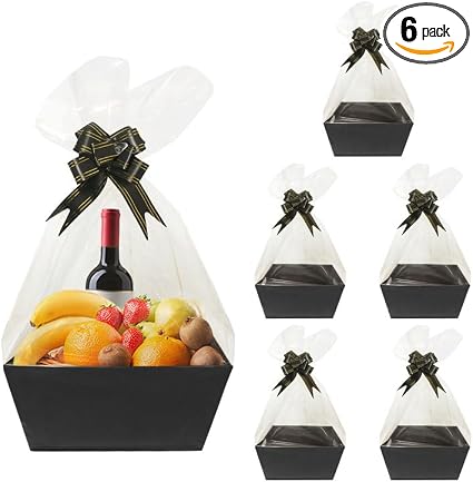 Worown gift basket kit front view showcasing black cardboard base and packaging accessories.