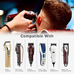 Close up of color coded grooming attachment combs highlighting the secure snap on clip mechanism