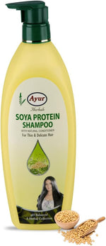 Ayur Herbal Soya Protein Shampoo front view bottle packaging for hair volume