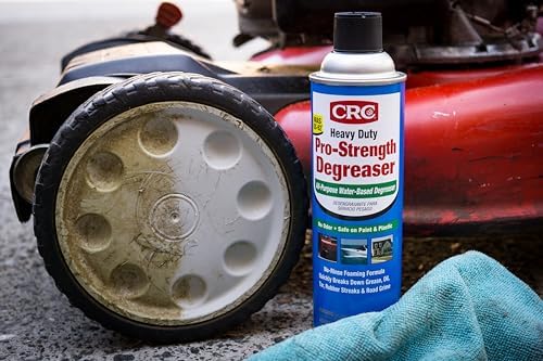 CRC heavy duty degreaser cleaning stubborn automotive grease from plastic parts