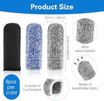 Washable and durable fabric finger cots demonstrating flexibility and secure fit on multiple fingers