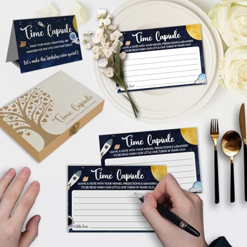 Space themed wish cards for baby time capsule